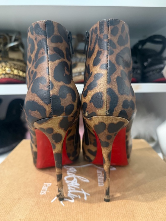 Shoes - Leopard Print Stiletto Ankle Boots - Brown